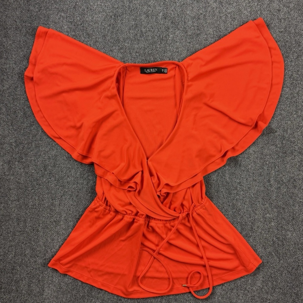 Lauren Ralph Lauren Ruffle-Trim Surplice Jersey Top - Vivid Tangerine, SP